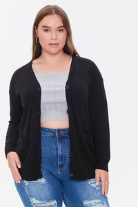 BLACK Plus Size Pocket Cardigan Sweater, image 1