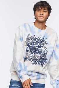 BLUE/TAUPE Graphic Tie-Dye Fleece Pullover, image 1