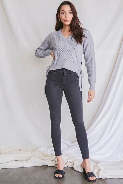 HEATHER GREY Cable Knit Self-Tie Sweater, image 4