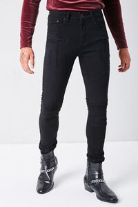 BLACK Distressed Slim-Fit Moto Jeans, image 2