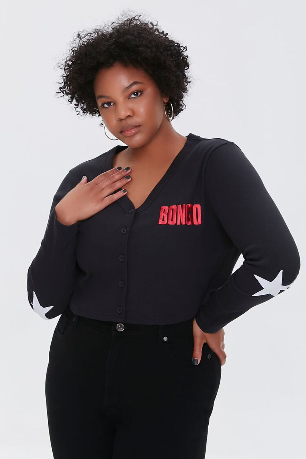 BLACK/MULTI Plus Size Bongo Graphic Cardigan, image 1