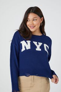 BLUE/MULTI Distressed NYC Graphic Sweater, image 1
