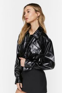 BLACK Faux Patent Leather Cropped Shacket, image 3