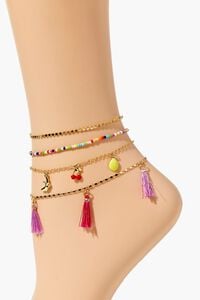 GOLD/RED Cherry Charm Chain Anklet Set, image 1