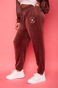 BROWN/SILVER Plus Size Rhinestone Juicy Couture Velour Joggers, image 4