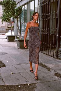 BLACK/MULTI Spiral Print Mesh Midi Dress, image 1