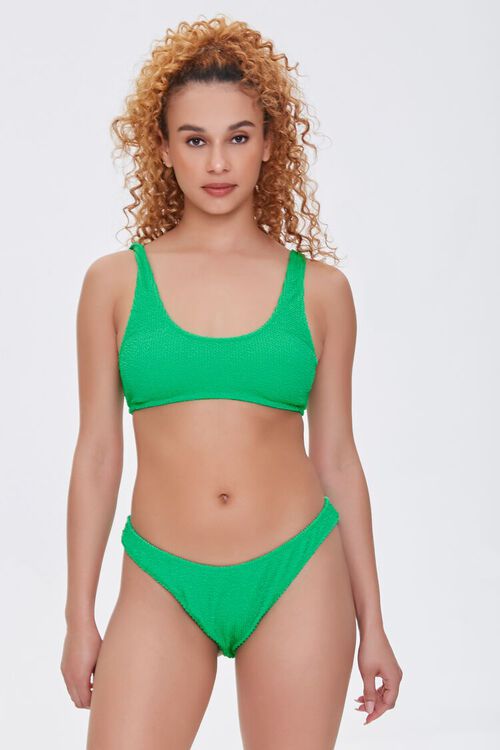 GREEN Textured Cheeky Bikini Bottoms, image 1