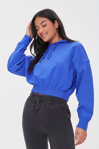 BLUE French Terry Cropped Hoodie, image 1