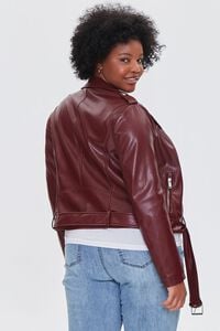BURGUNDY Plus Size Faux Leather Moto Jacket, image 3