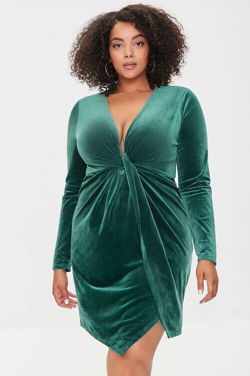 GREEN Plus Size Velour Mini Dress, image 1