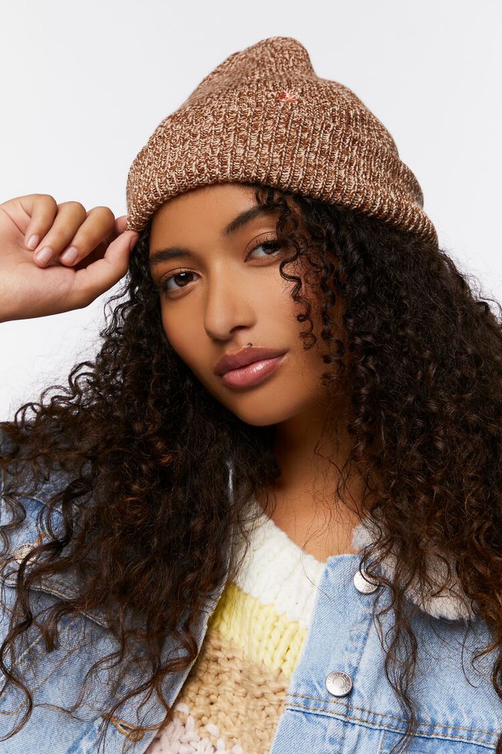 Floral Embroidery Marled Beanie, image 2
