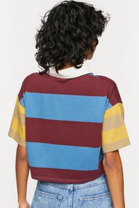 MERLOT/MULTI Striped Drop-Sleeve Cropped Polo Shirt, image 3