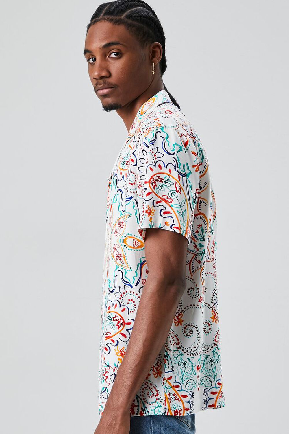 WHITE/MULTI Fitted Paisley Print Shirt, image 2