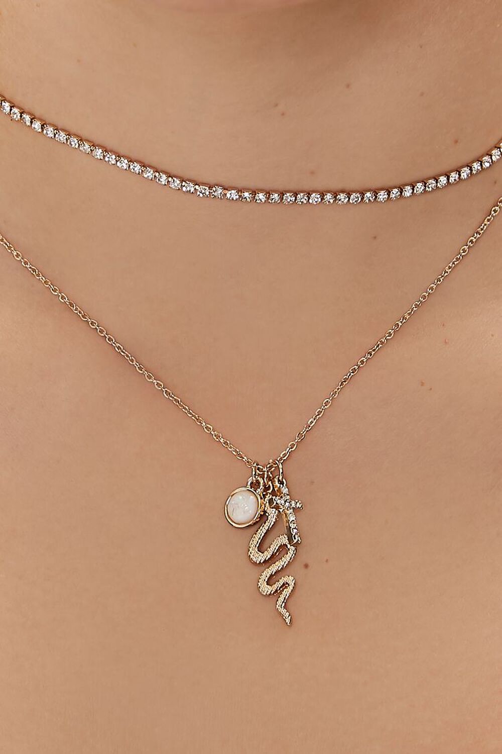 GOLD Snake & Cross Pendant Necklace Set, image 2