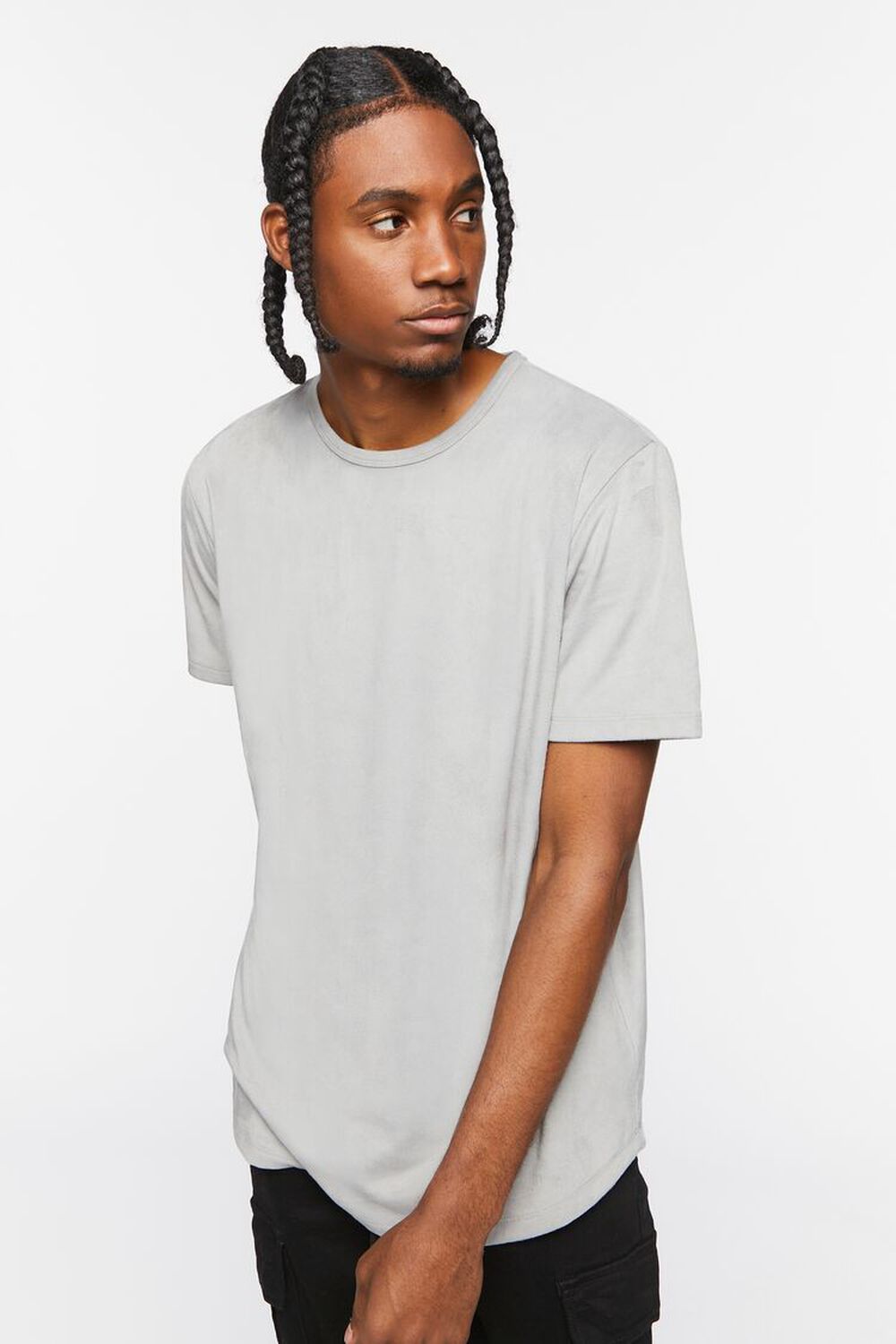 LIGHT GREY Faux Suede Curved Tee, image 1