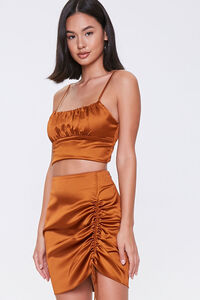 GOLDEN HAZE Satin Cropped Cami & Mini Skirt Set, image 1