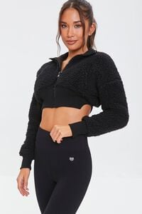BLACK Active Faux Shearling Cropped Jacket, image 1