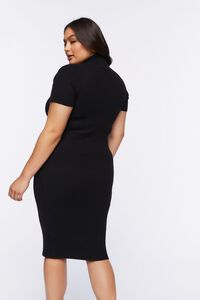 BLACK Plus Size Ribbed Zip-Up Midi Dress, image 3