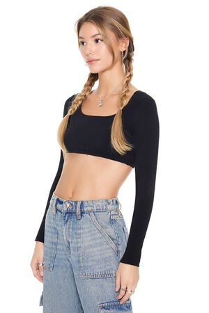 Slide View: 5: Out From Under Cinched Up Mesh Long Sleeve Cropped Top
