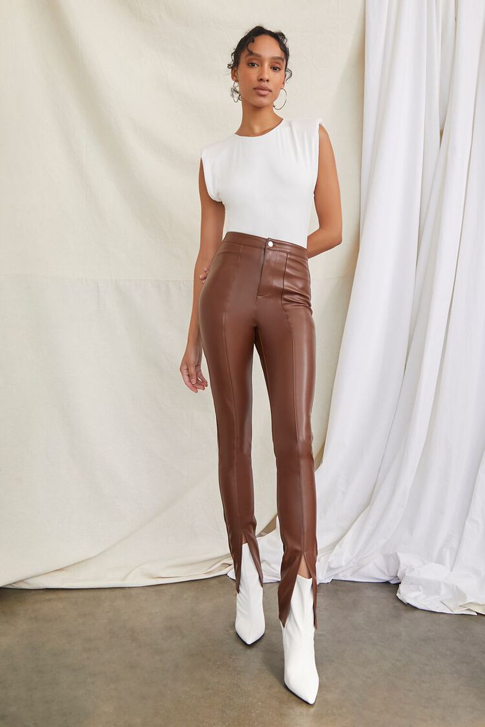 BROWN Faux Leather Skinny Pants, image 1