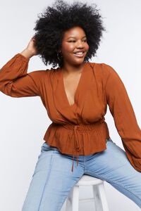 ROOT BEER Plus Size Shirred Puff Sleeve Top, image 6