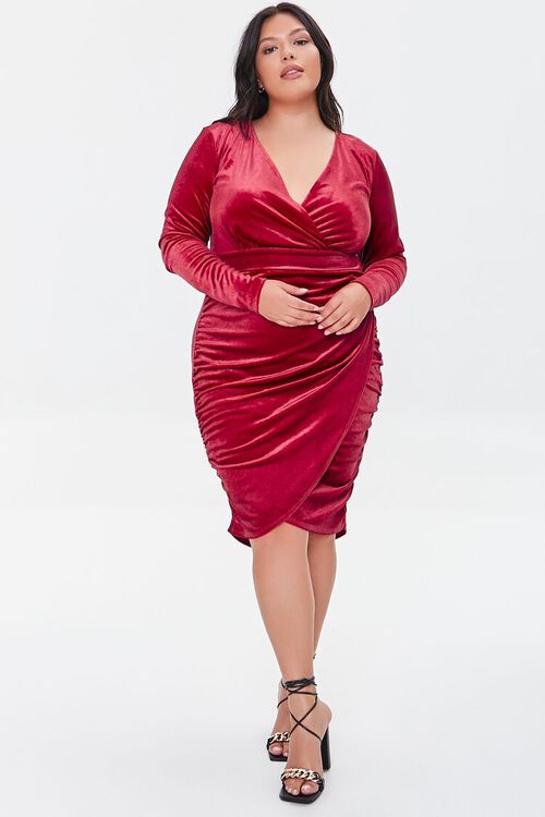 RED Plus Size Velour Shirred Dress, image 4