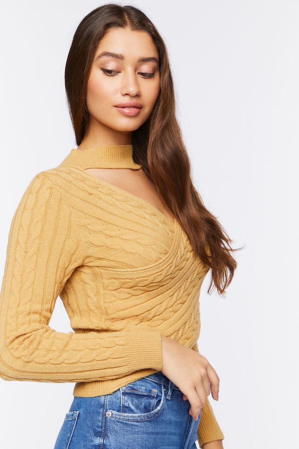 Cable Knit Cutout Crossover Sweater, image 2