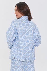 BLUE/WHITE Checkered Floral Denim Jacket, image 4