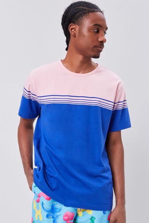 PINK/BLUE Striped Colorblock Tee, image 1