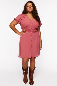 DUSTY PINK Plus Size Chiffon Puff-Sleeve Mini Dress, image 4