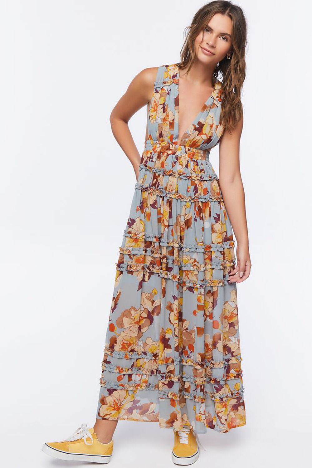 LIGHT BLUE/MULTI Floral Print Maxi Dress, image 1