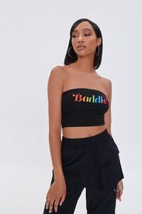 BLACK/MULTI Baddie Rainbow Graphic Tube Top, image 2
