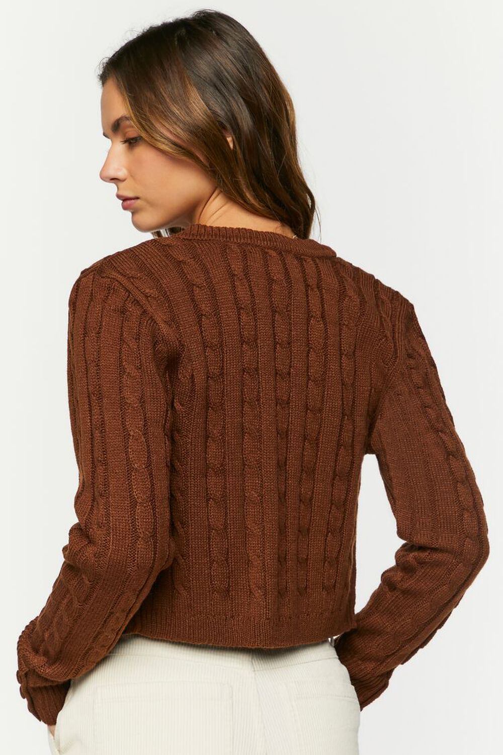 BROWN Cropped Cardigan Sweater, image 3