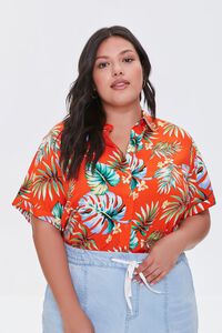 RED/MULTI Plus Size Tropical Leaf Print Shirt, image 1