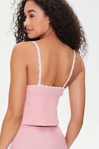 PINK Ribbed Self-Tie Lace Lingerie Top, image 3