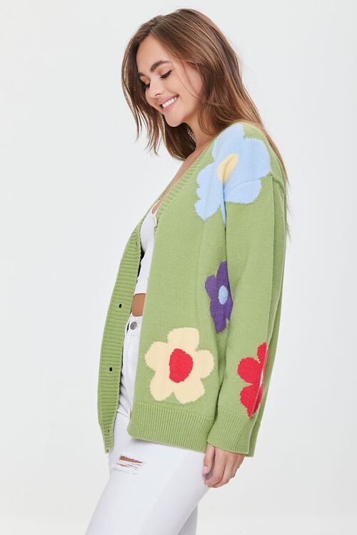 AVOCADO/MULTI Floral Print Cardigan Sweater, image 3