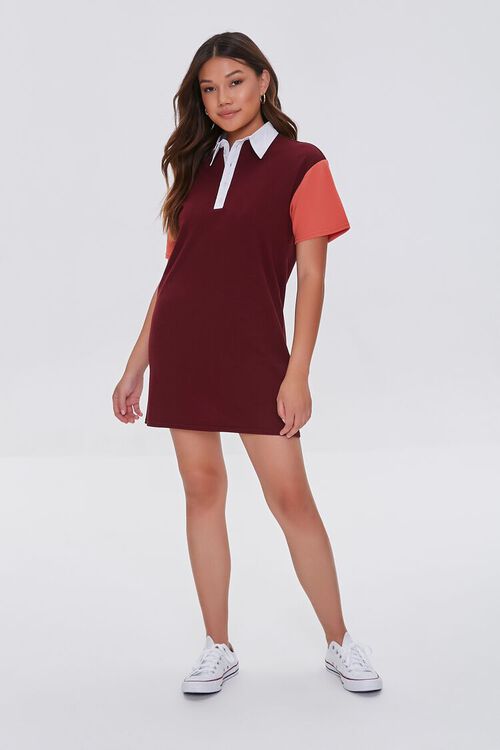 RED/WHITE Colorblock Polo Shirt Dress, image 4