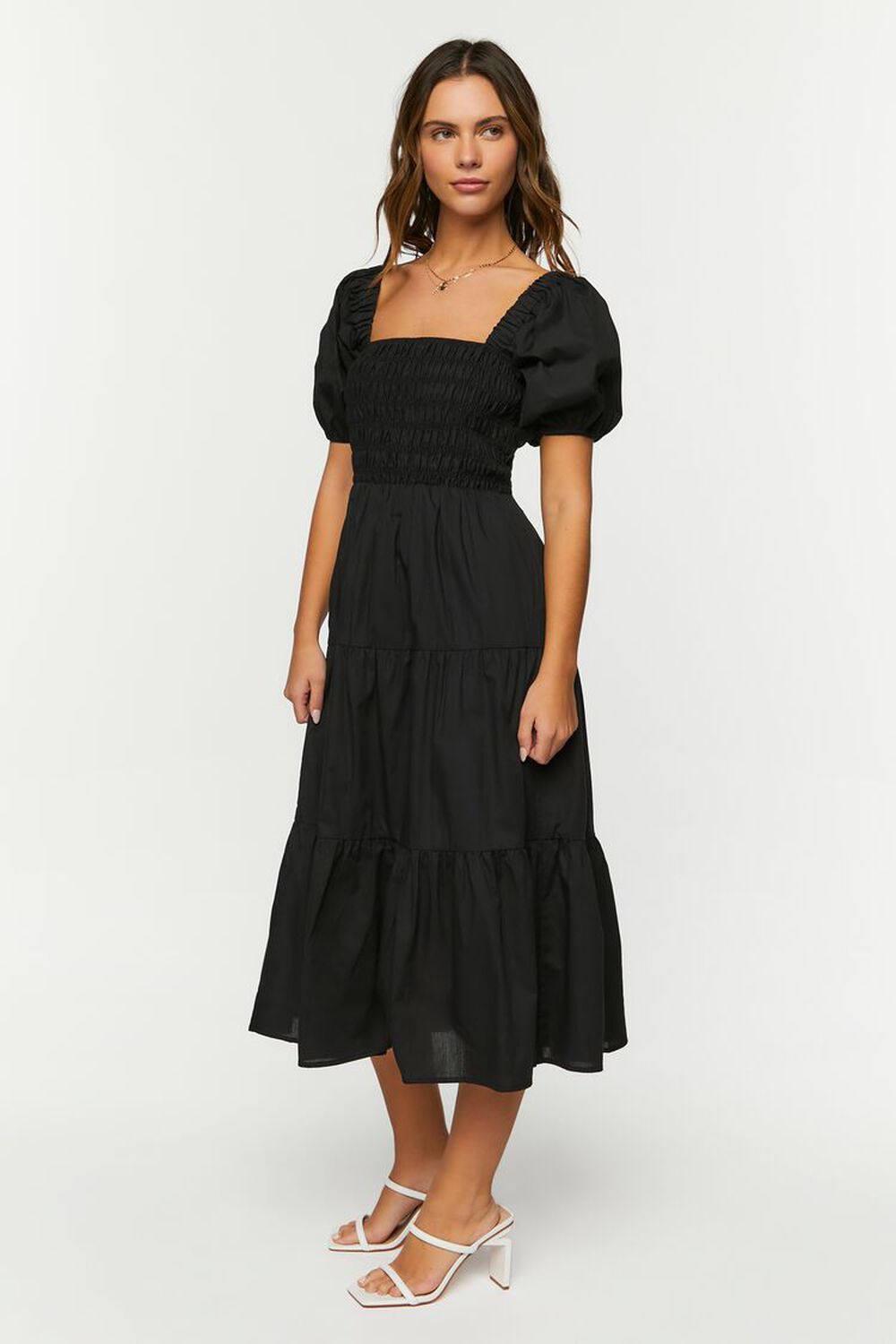 BLACK Smocked Puff-Sleeve Dress, image 2