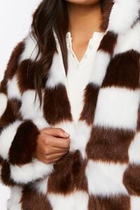 DARK BROWN/WHITE Checkered Faux Fur Coat, image 5