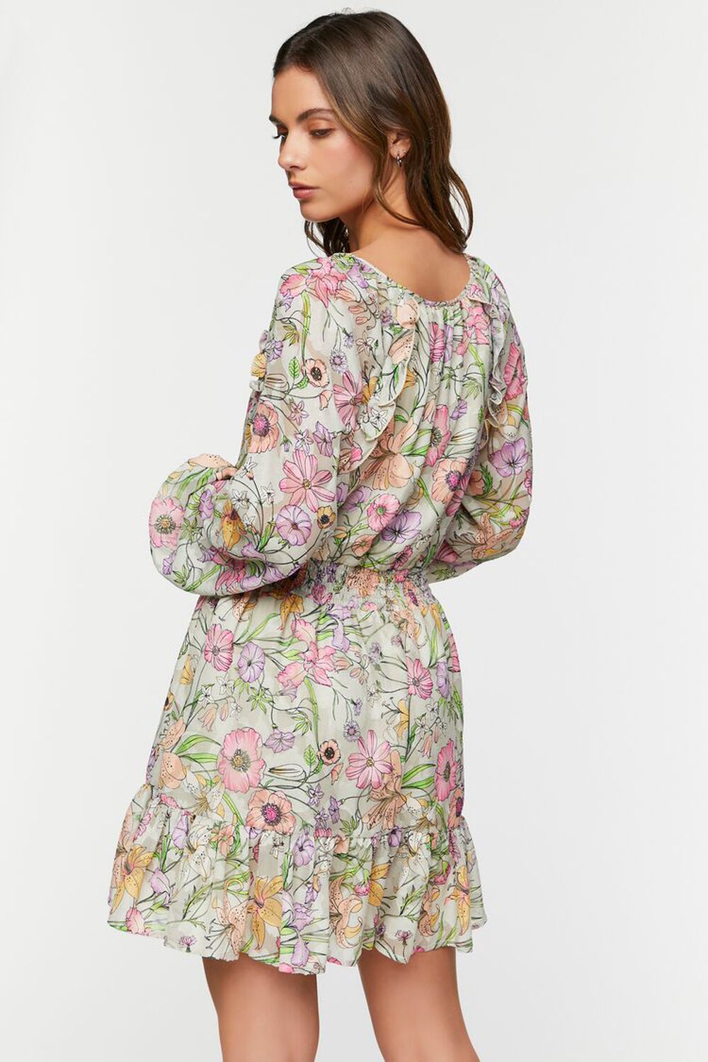 BEIGE/MULTI Floral Print Smocked Mini Dress, image 3