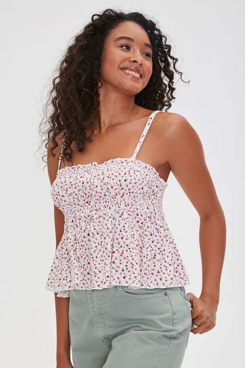IVORY/PINK Floral Print Flounce Cami, image 1