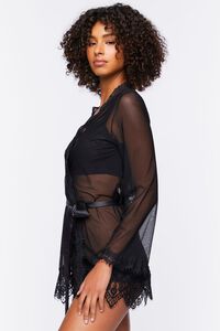 BLACK Sheer Lace-Trim Lingerie Robe, image 2