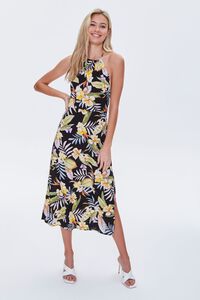 Tropical Floral & Leaf Halter Dress, image 1
