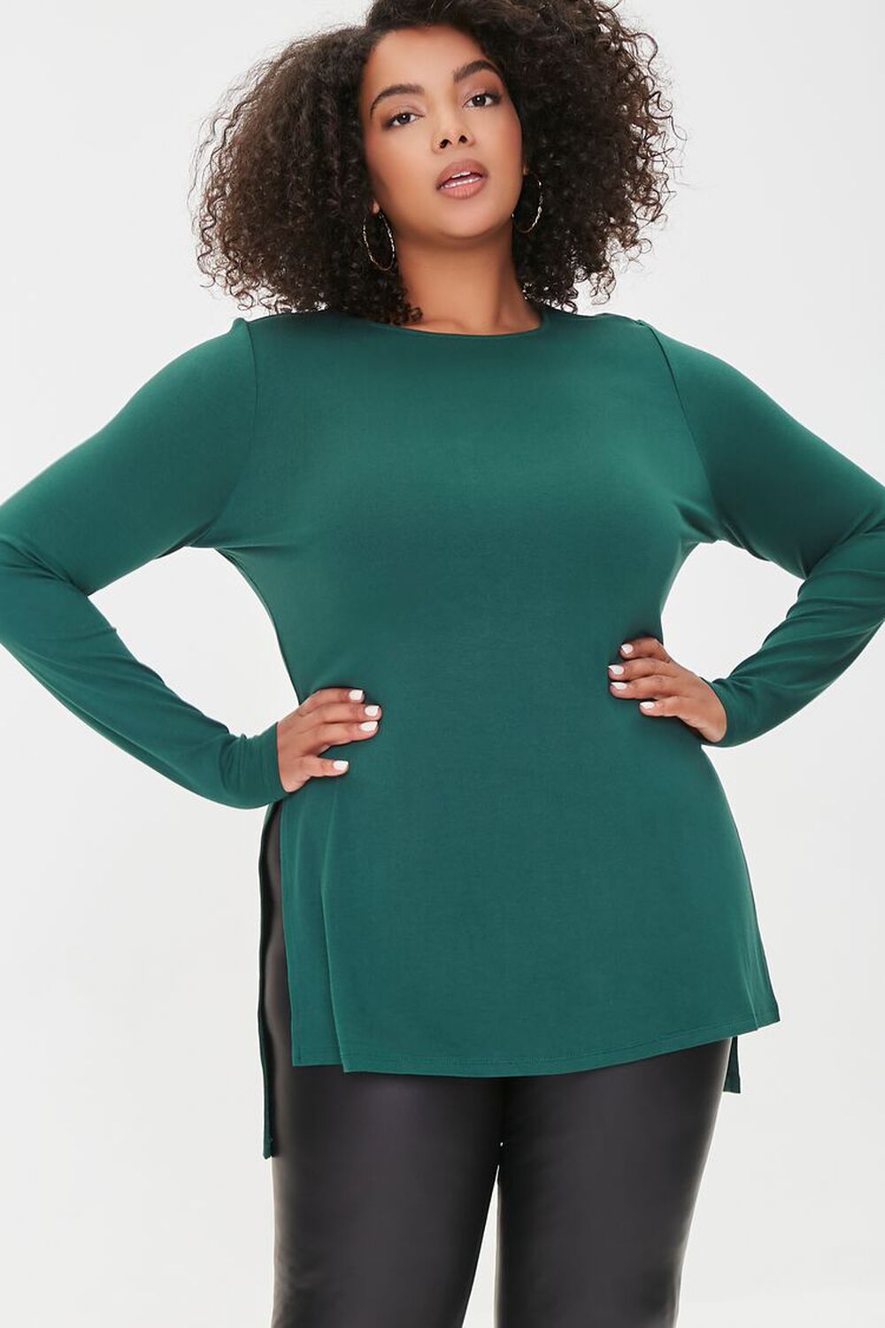 HUNTER GREEN Plus Size High-Low Top, image 1