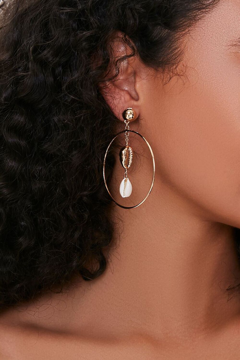 GOLD Cowrie Shell Hoop Earrings, image 1