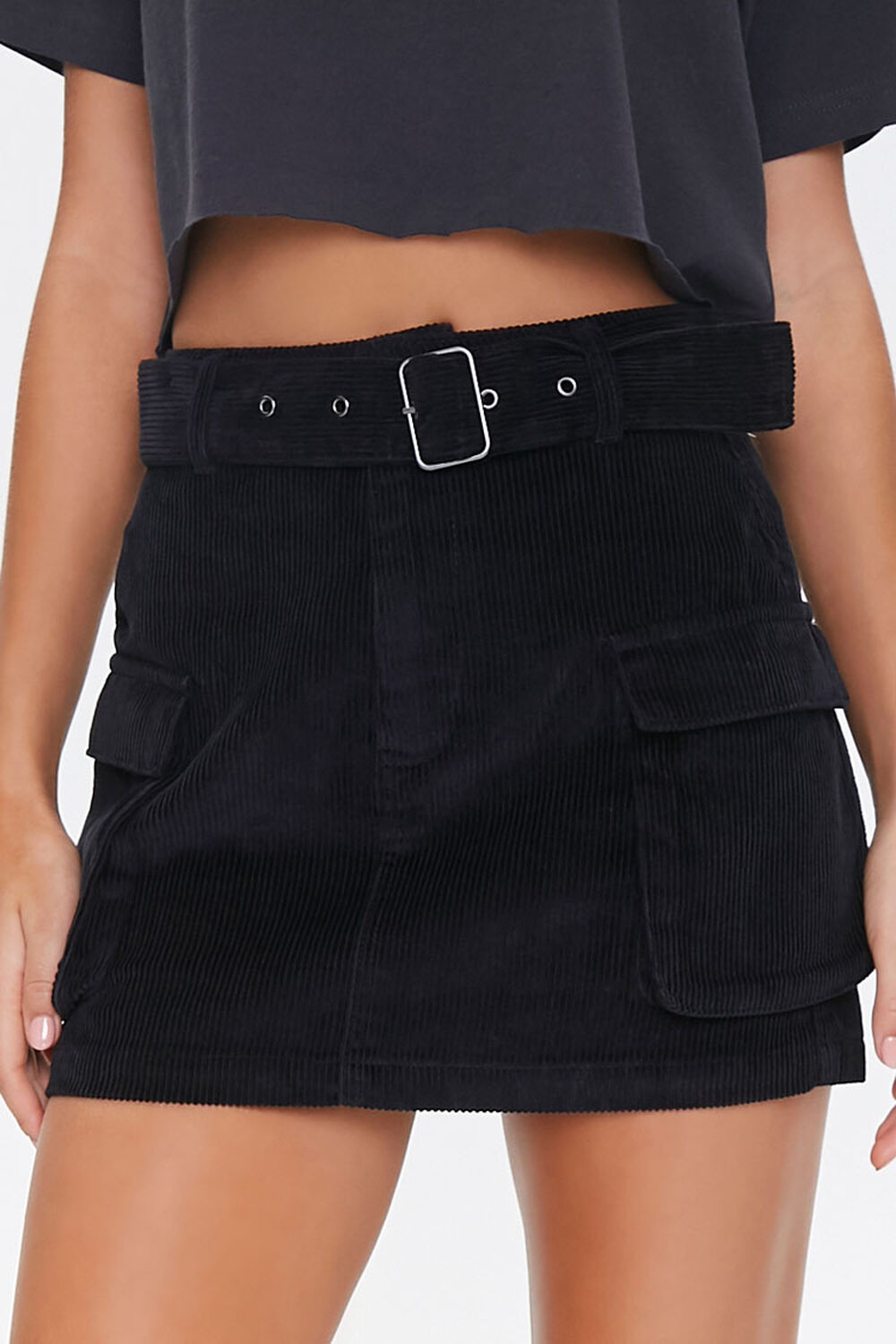 Flap-Pocket Corduroy Skirt