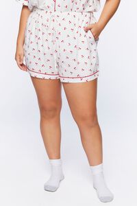 WHITE/RUBY Plus Size Piped-Trim Shirt & Shorts Pajama Set, image 6