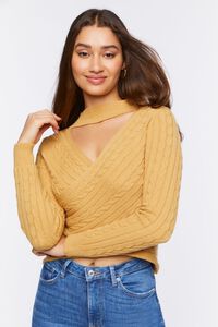 BRONZE Cable Knit Cutout Crossover Sweater, image 1