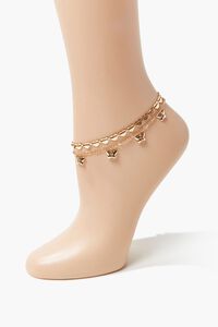 Heart & Butterfly Charm Layered Anklet, image 1