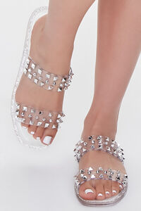 CLEAR Studded Dual-Strap Flat Sandals, image 4